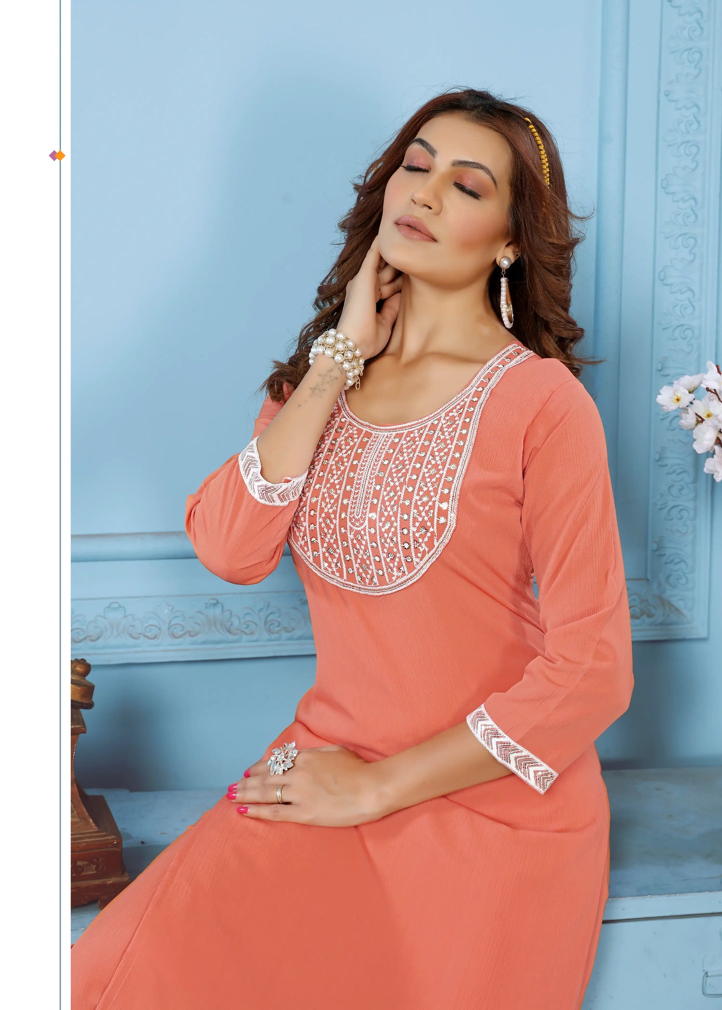 Orange Kurta Set With Embroidery Work