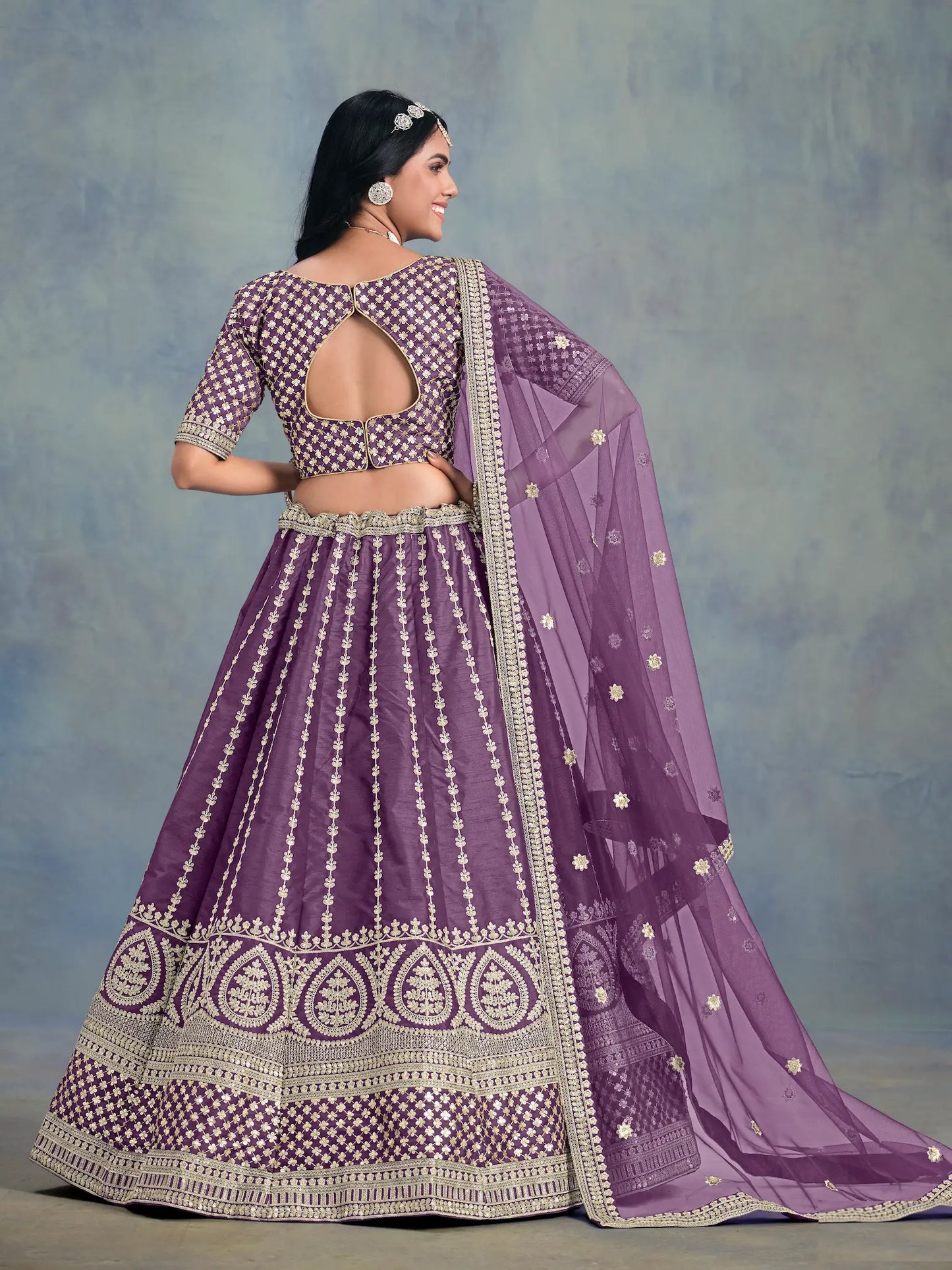 Purple Art Silk Thread & Sequence Embroidery Work Lehenga Choli