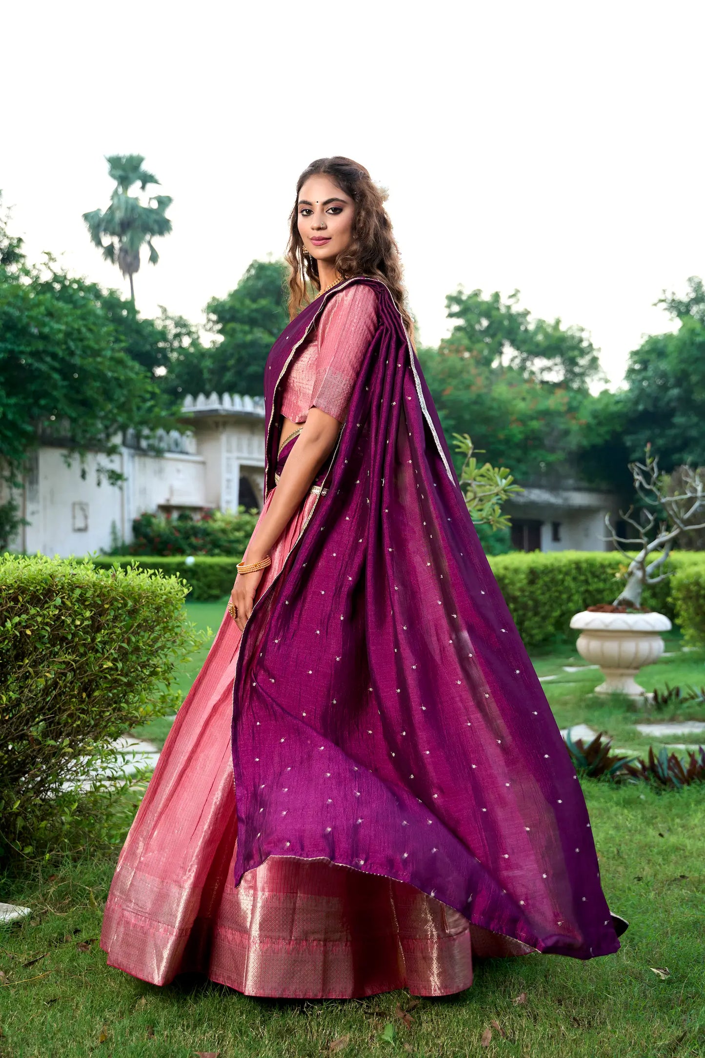 Salmon Pink Kanchipuram Zari Weaving Work Lehenga Choli