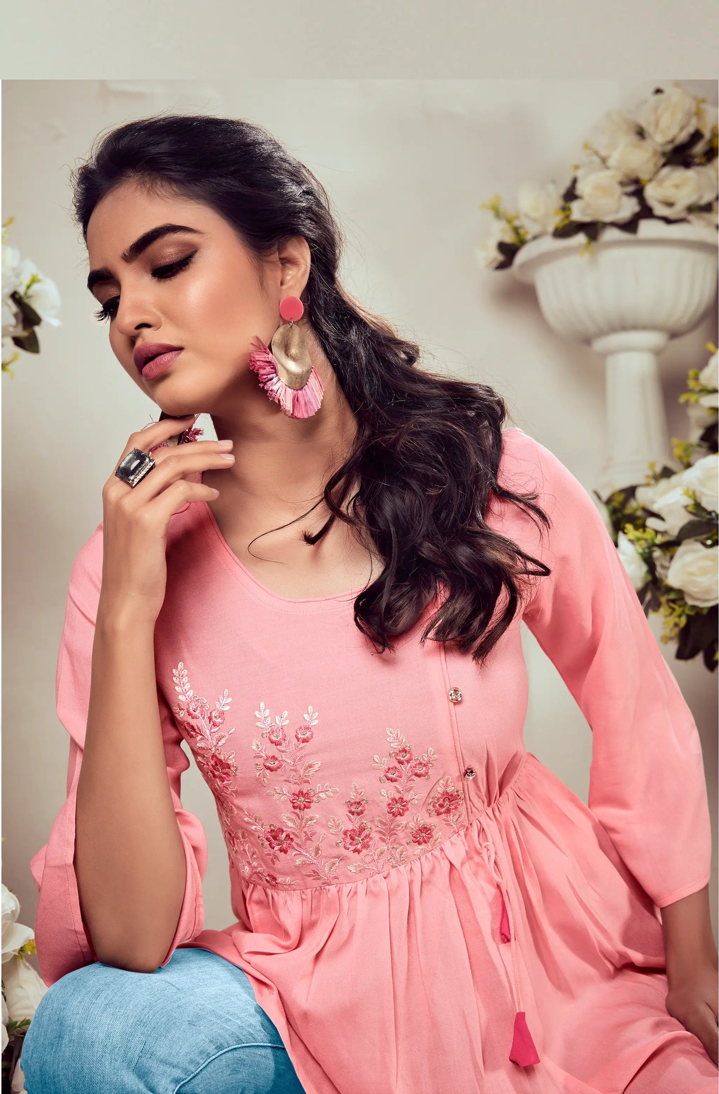 Peach Rayon Short Kurti