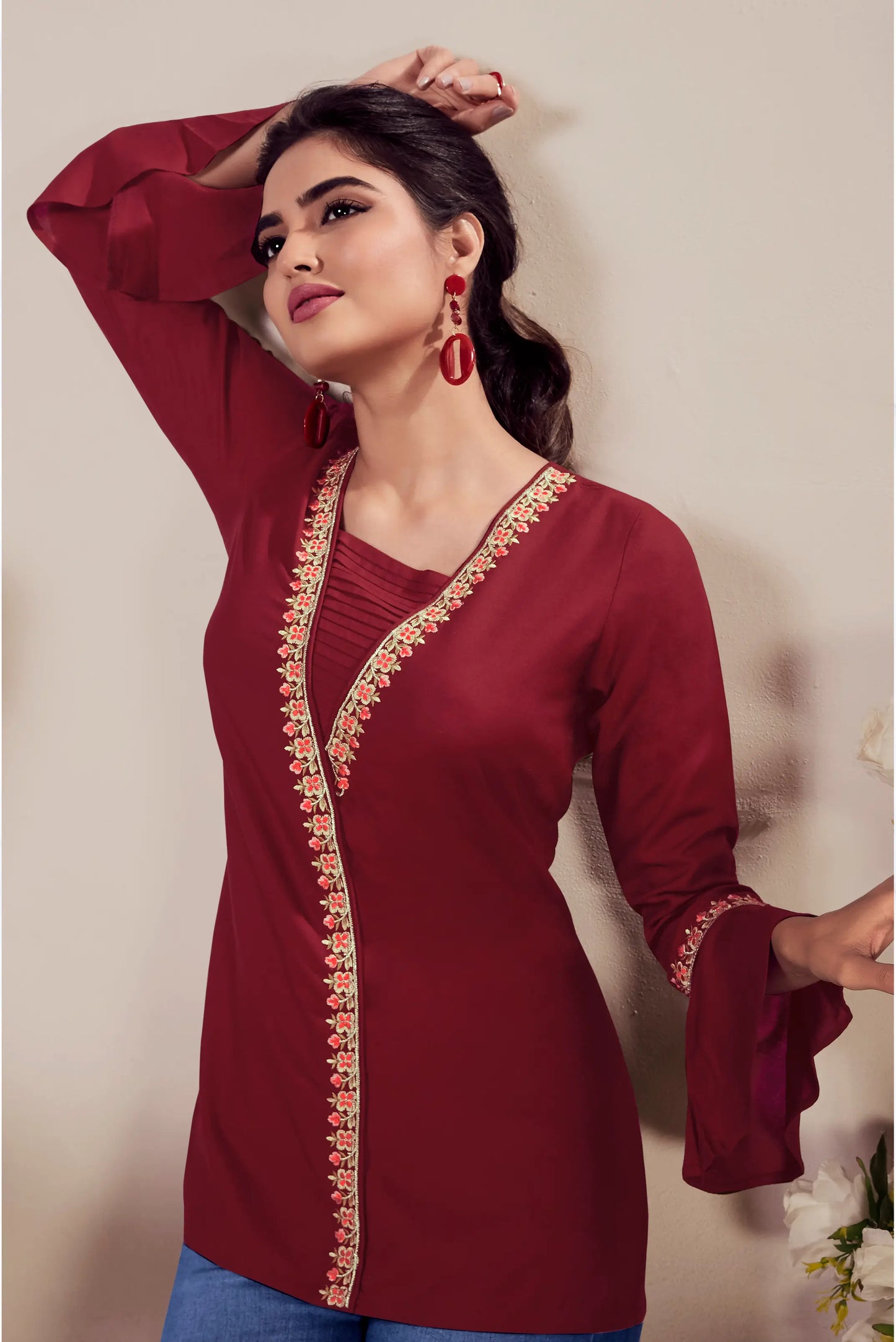 Maroon Rayon Short Kurti