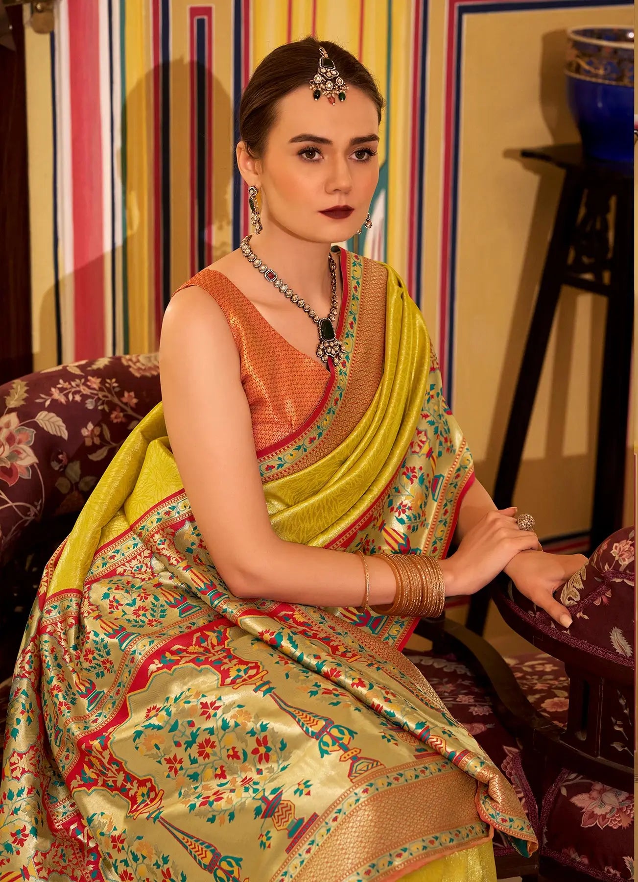 Yellow Soft Tissue Silk Saree With Weaving Work