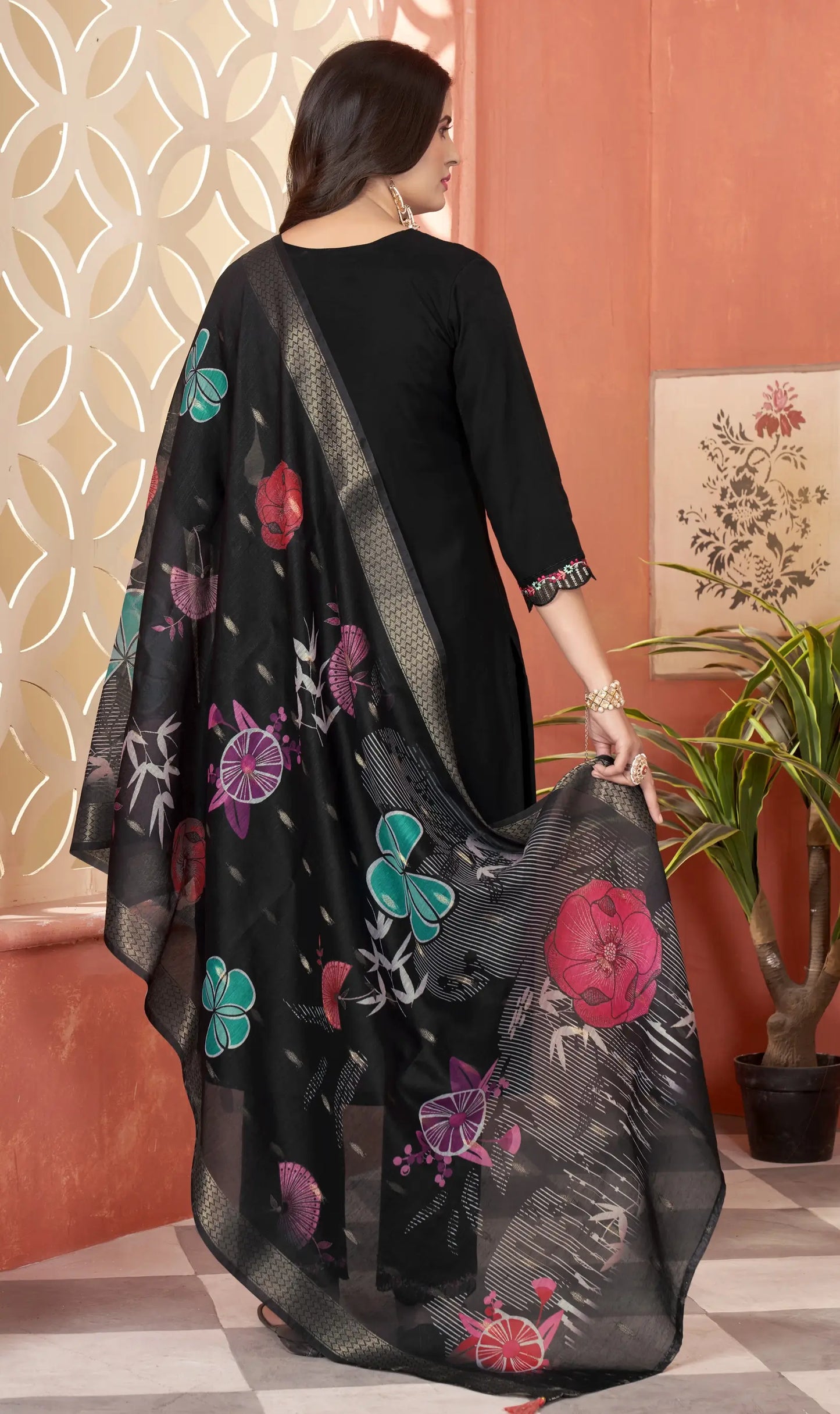 Designer Black Embroidery With Hand Work Salwar Suit With Dupatta