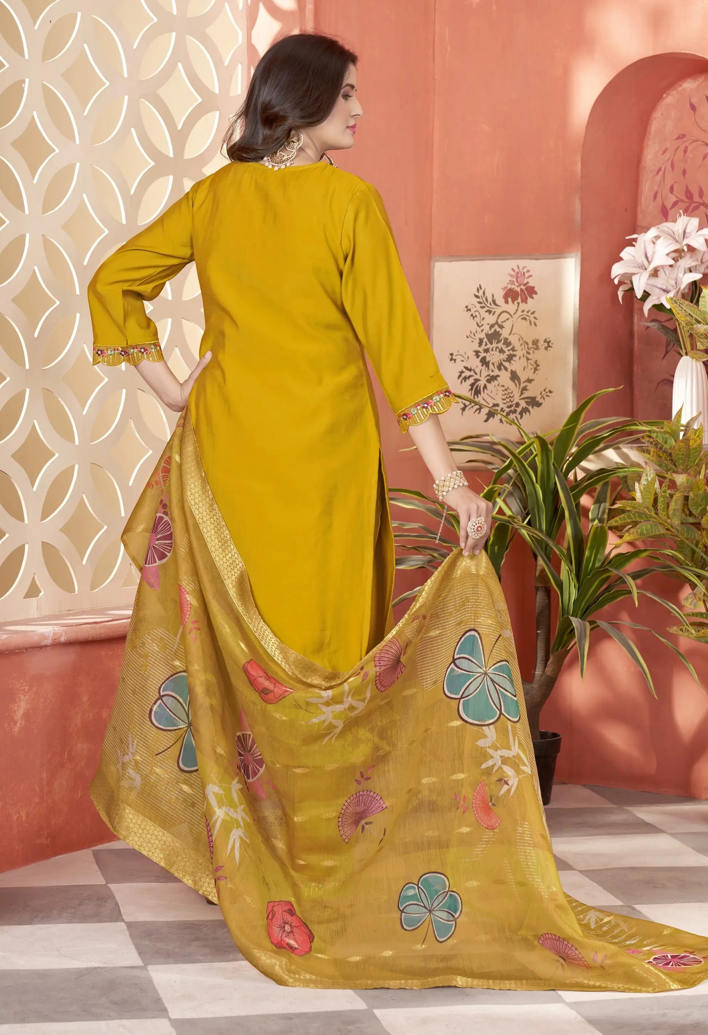 Designer Yellow Embroidery With Hand Work Salwar Suit With Dupatta