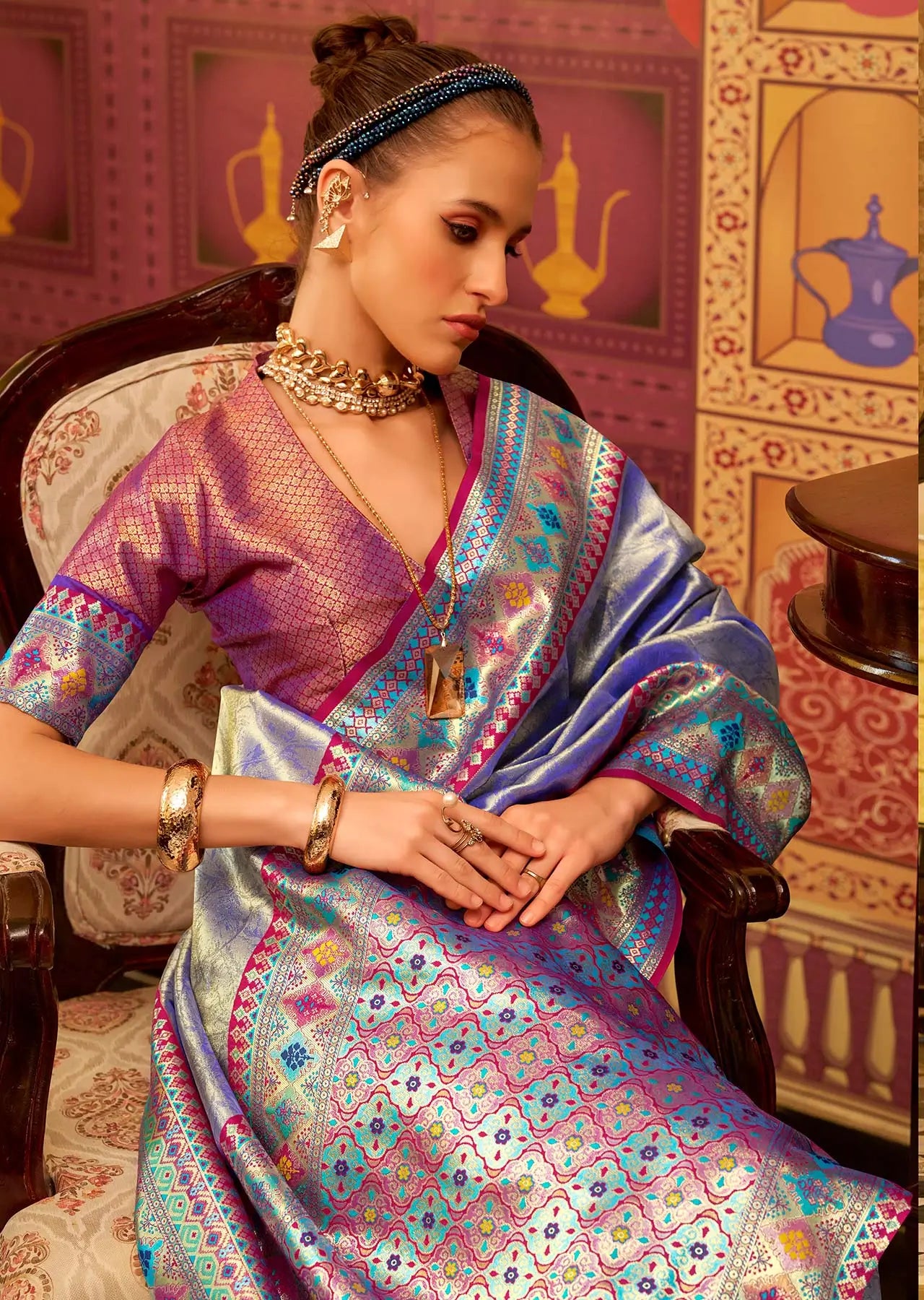 Blue Fancy Tissue Silk Saree with Zari Weaving