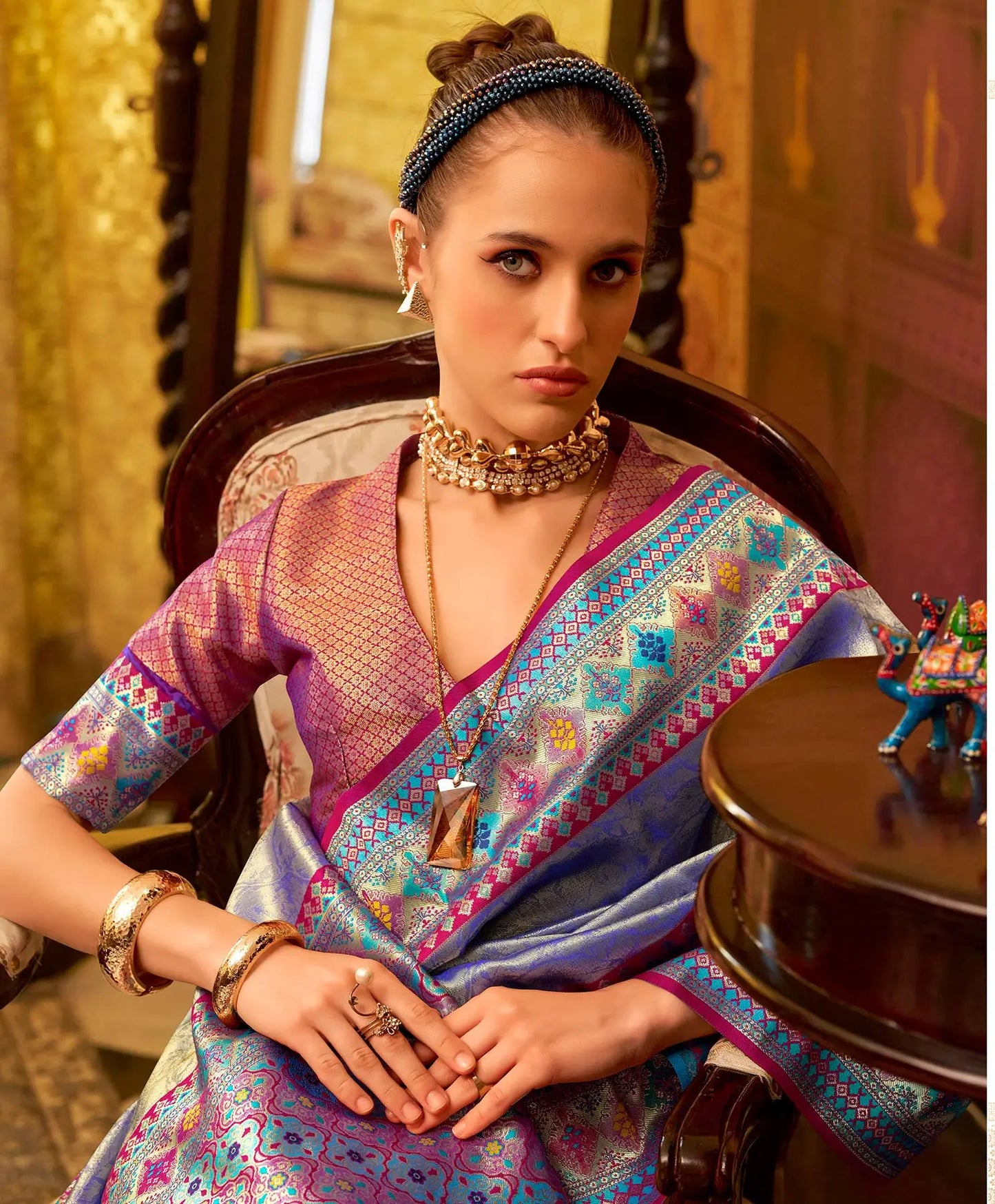 Blue Fancy Tissue Silk Saree with Zari Weaving