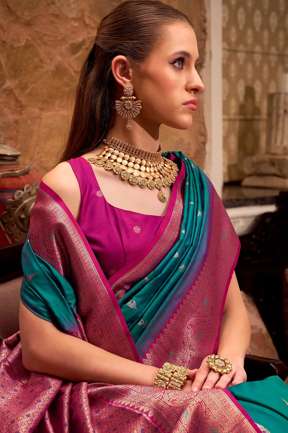 Aqua Blue Soft Silk Zari Weaving Saree With Contrast Border