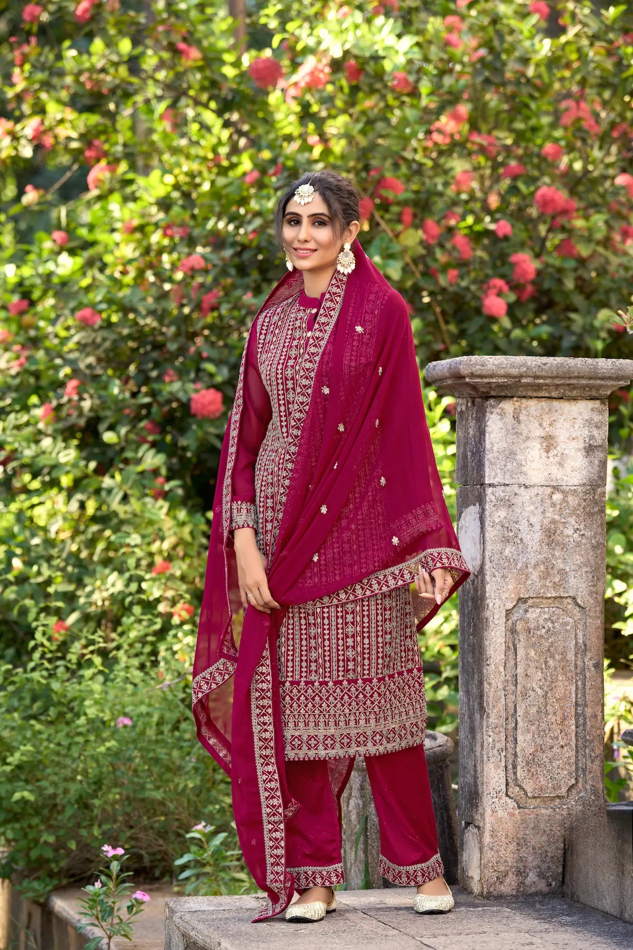 Dark Pink Glory Silk Thread & Sequence Embroidery Work Salwar Suit