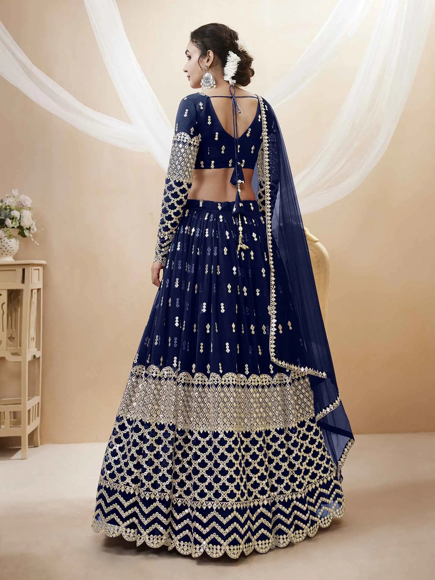 Navy Blue Lehenga choli With Sequence And Zari Embroidery Work With Soft Net dupatta