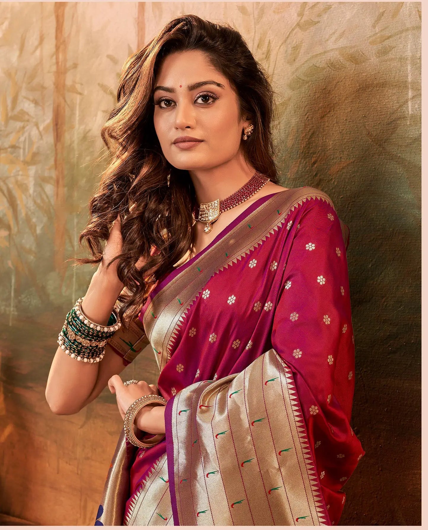 Maroon Paithani Silk Saree with Woven Border & Pallu