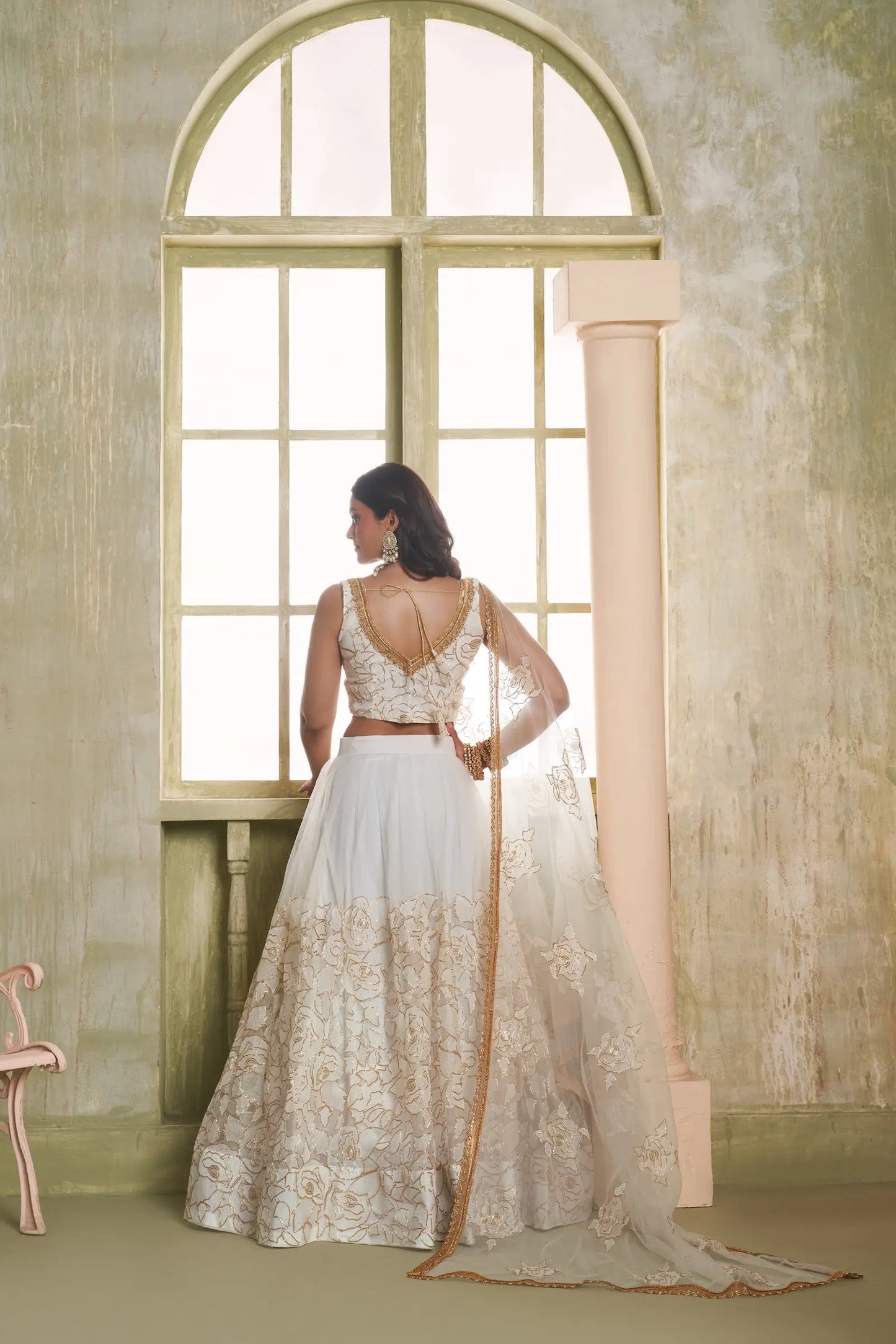 White Net Lehenga Choli With Cotton Thread Work & Sequence Embroidery Work
