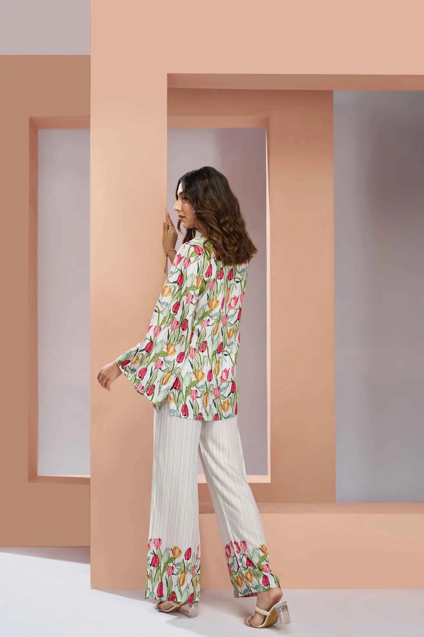 White Pure Muslin Silk Floral Print Co-ord Set