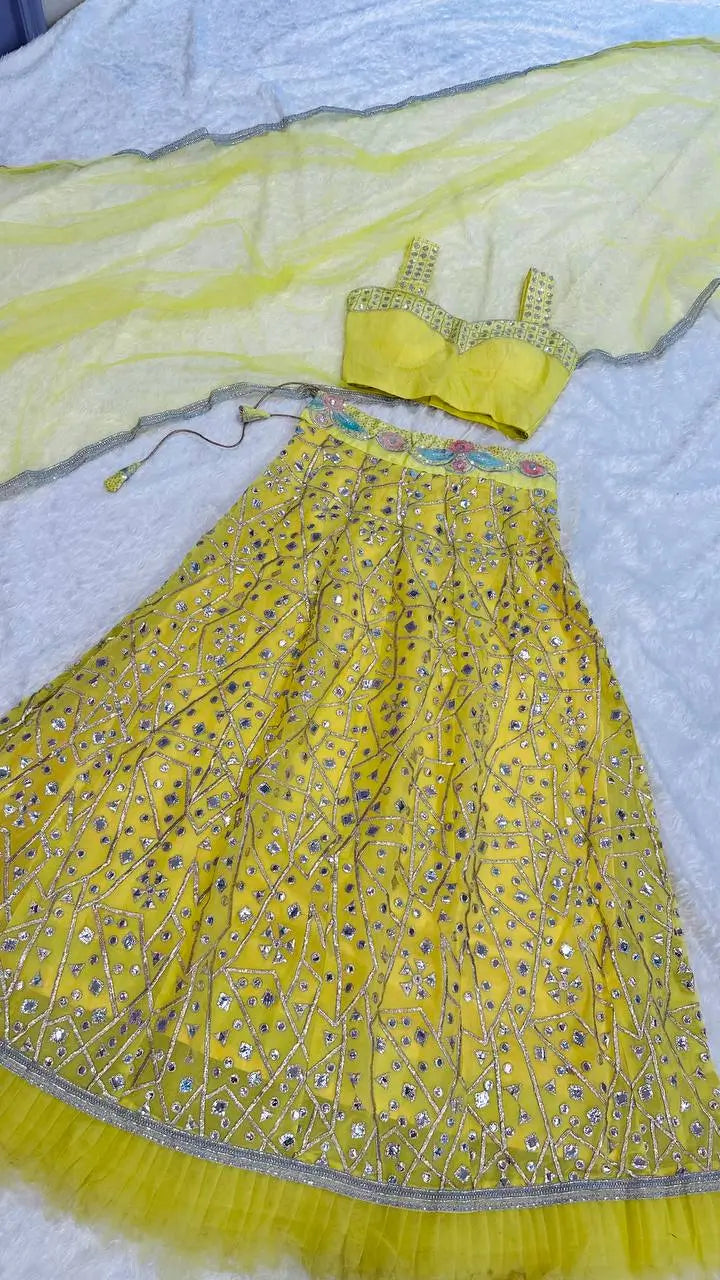 Yellow Georgette Lehenga Choli With Foil Mirror & Sequence Work