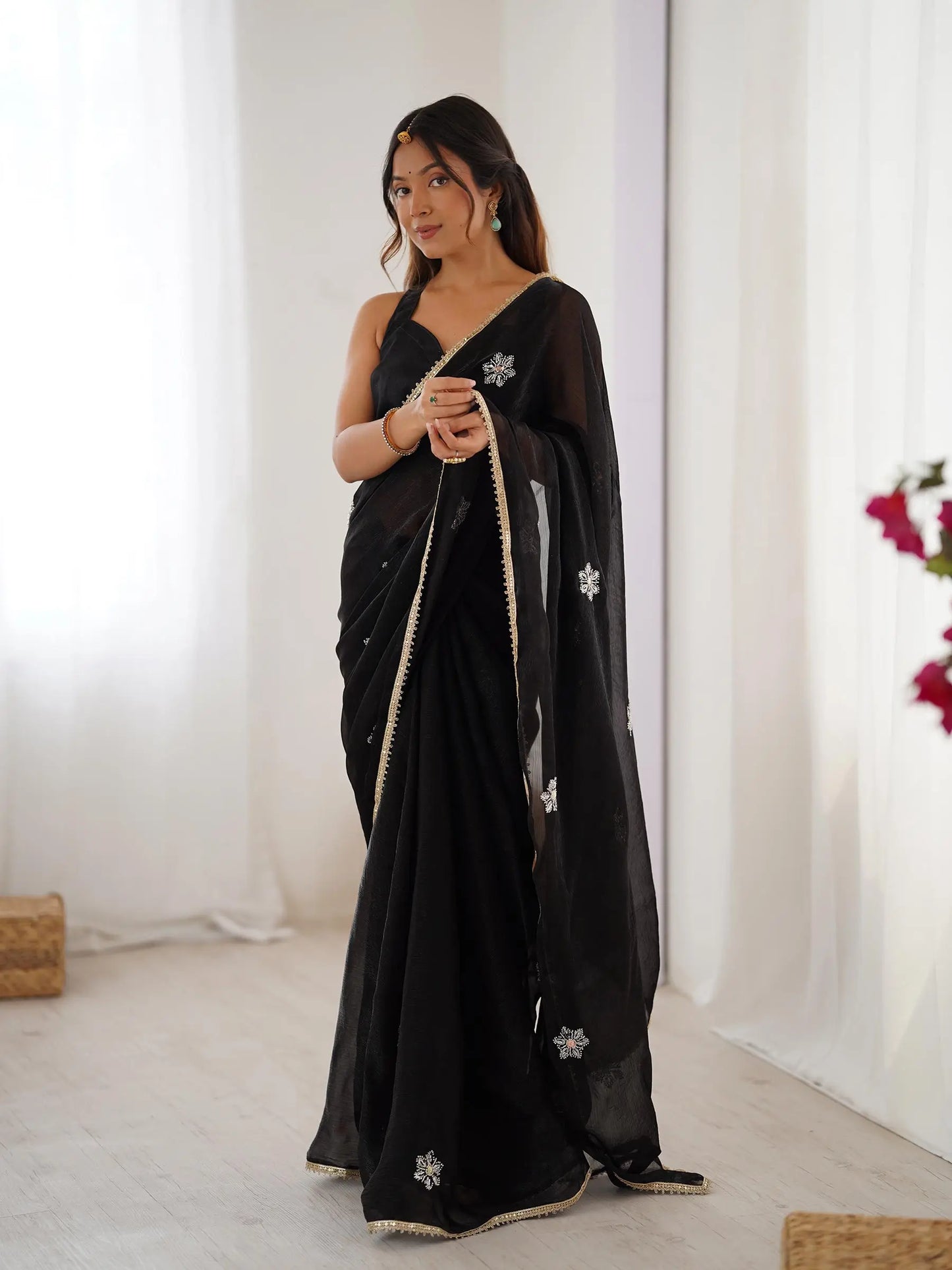 Black Designer Fendy Saree with Beads & Sequin Work