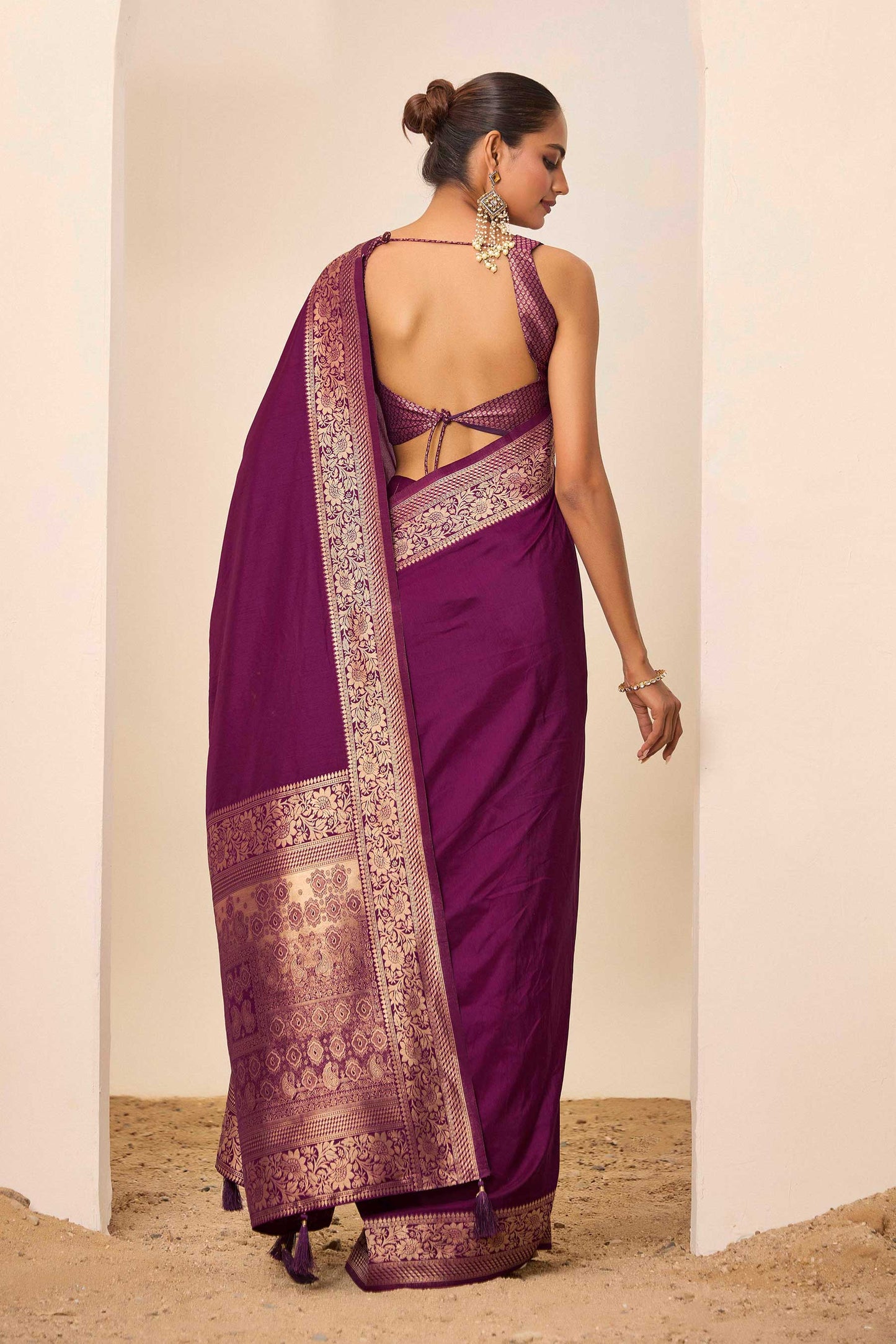 Wine Dolla Silk with Wevon Galla Designer Work Saree