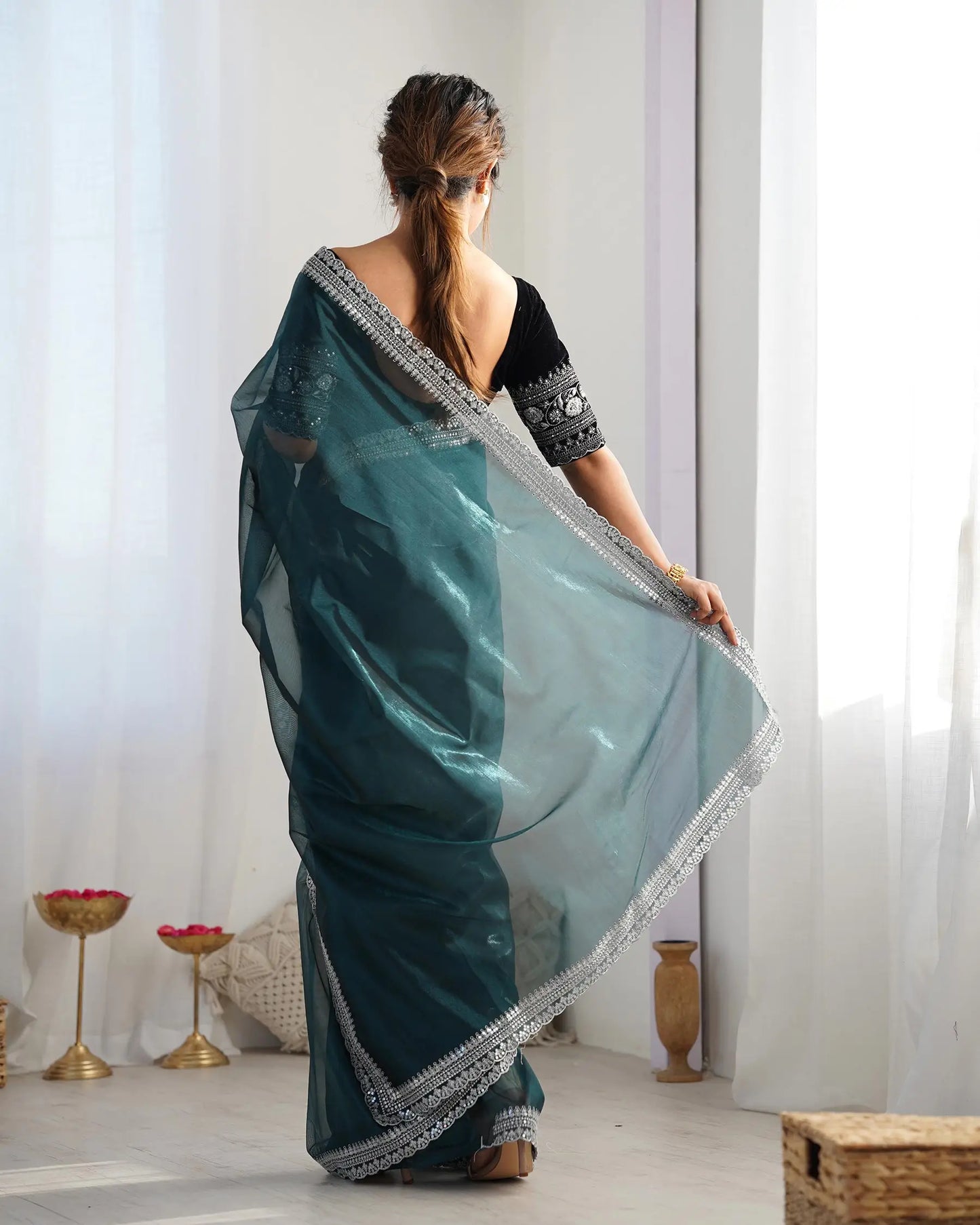 Green Gold Jari & Sequance Embroidery Work Saree