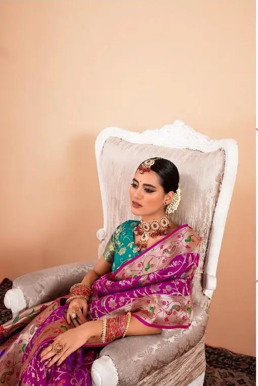 Rani Pink Paithani Silk Saree with Zari Border & Rich Pallu