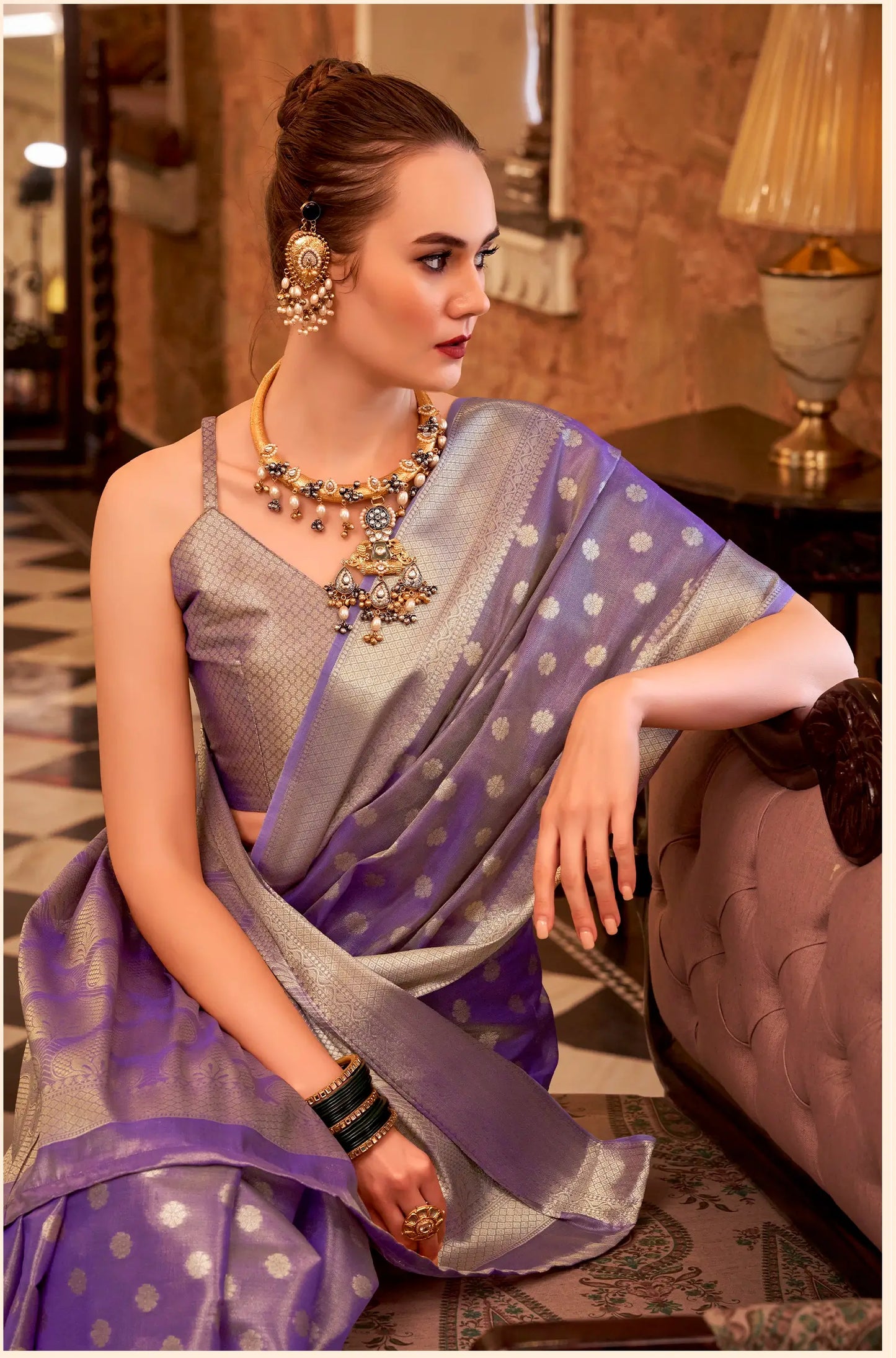 Purple  Zari Tissue Handloom Silk Saree