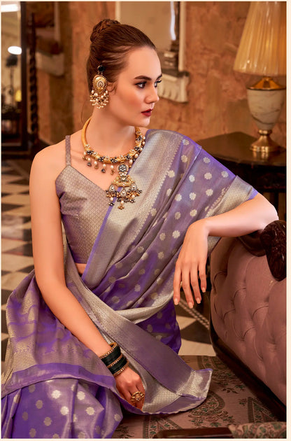 Purple  Zari Tissue Handloom Silk Saree