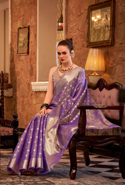 Purple  Zari Tissue Handloom Silk Saree
