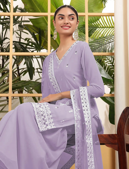 Lavender Georgette Salwar Suit With Sequence Embroidery Work