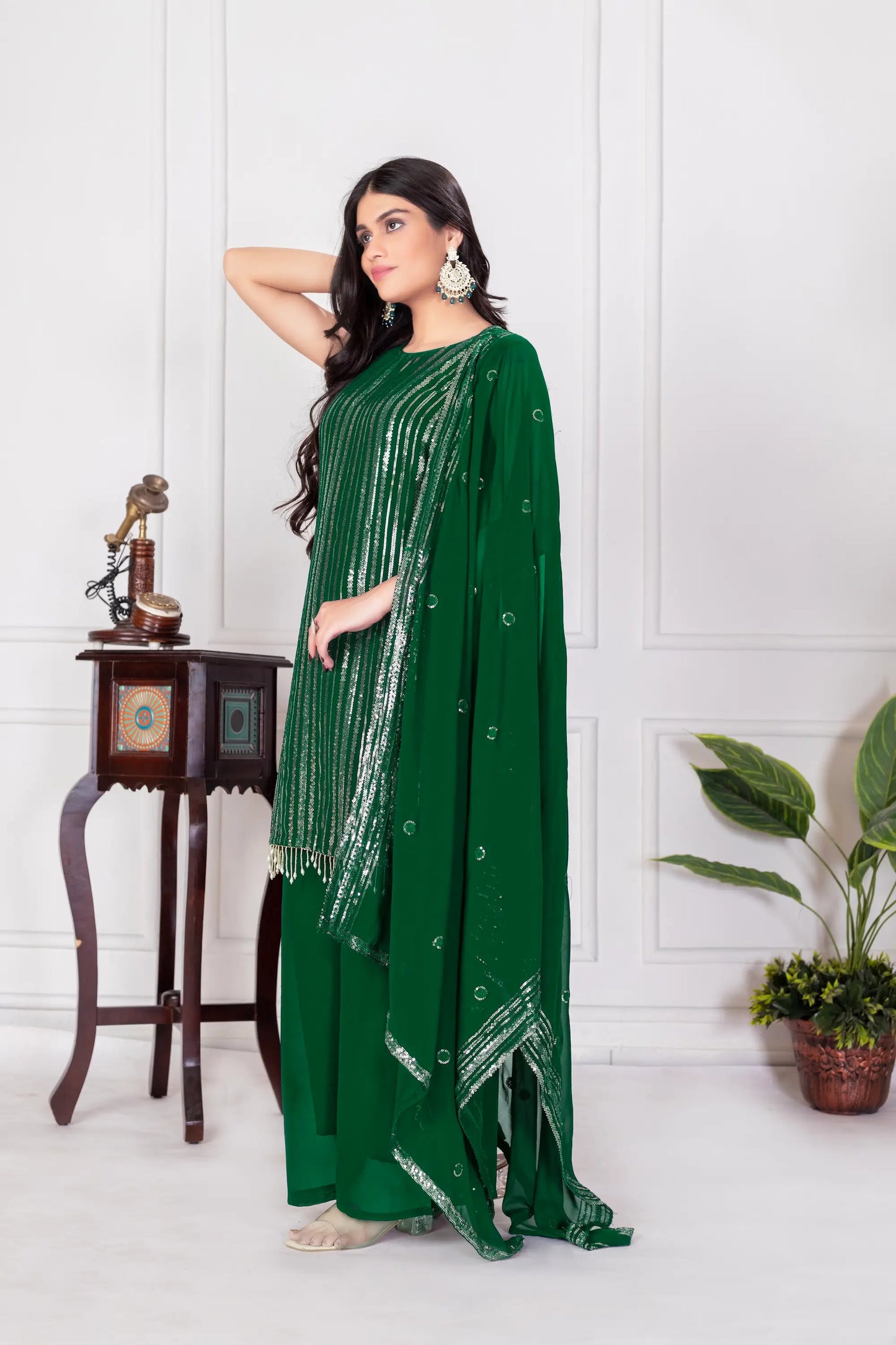 Green Georgette Sequence Embroidery Work Palazzo Salwar Suit