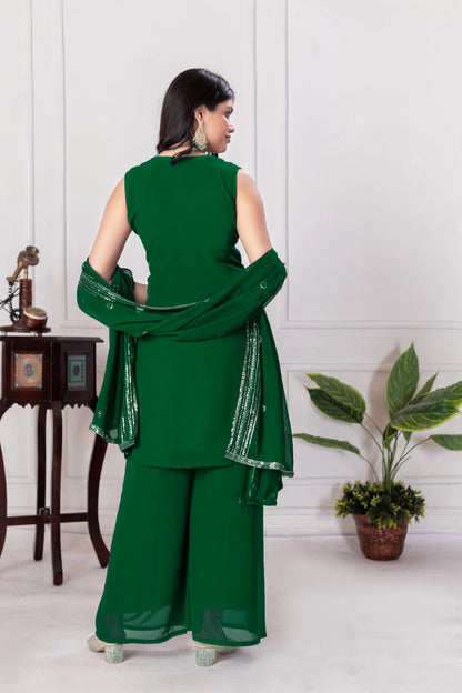 Green Georgette Sequence Embroidery Work Palazzo Salwar Suit