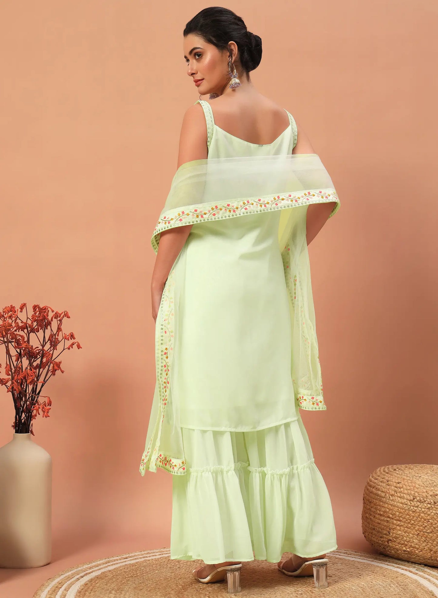 Pista Green Georgette Sequence Embroidery Work Salwar Suit