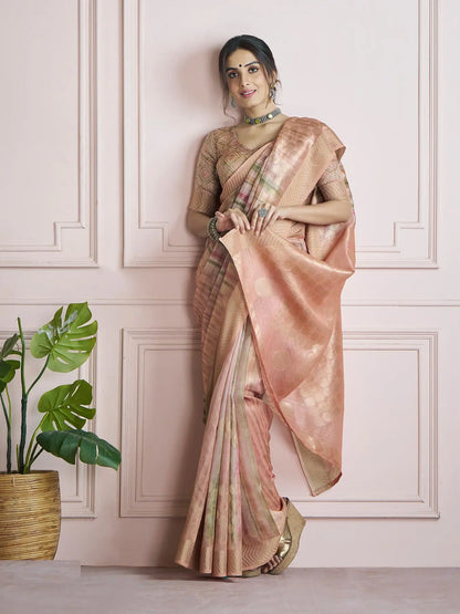 MultiColor Handloom Khadi Silk Saree with Digital Print & Zari  Border