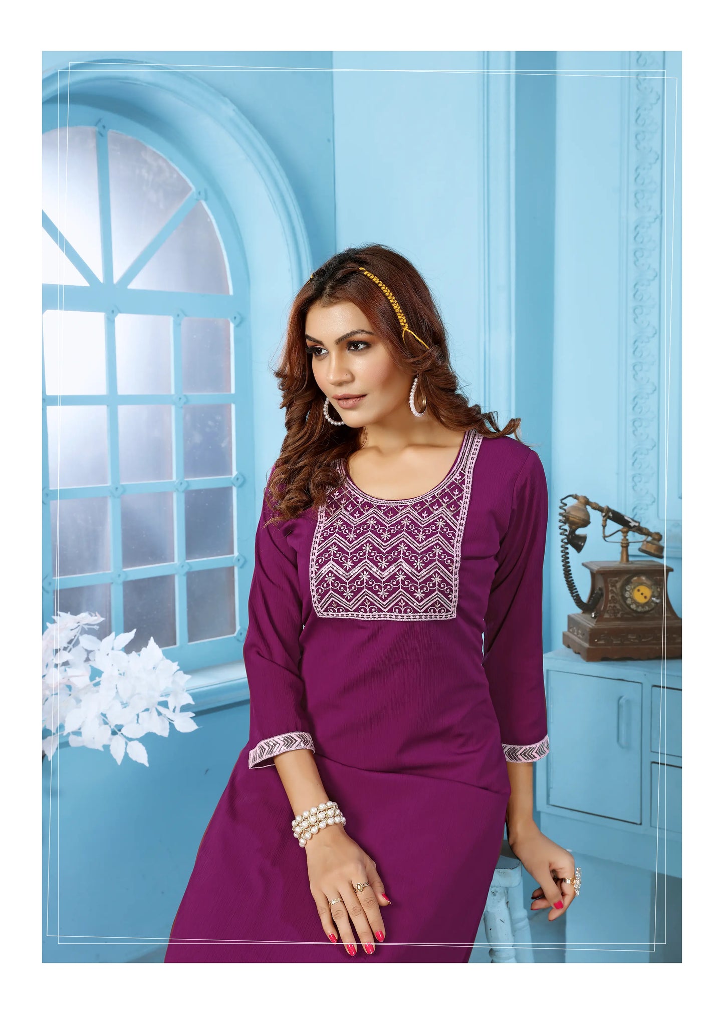 Mulberry Purple Kurta Set With Embroidery Work