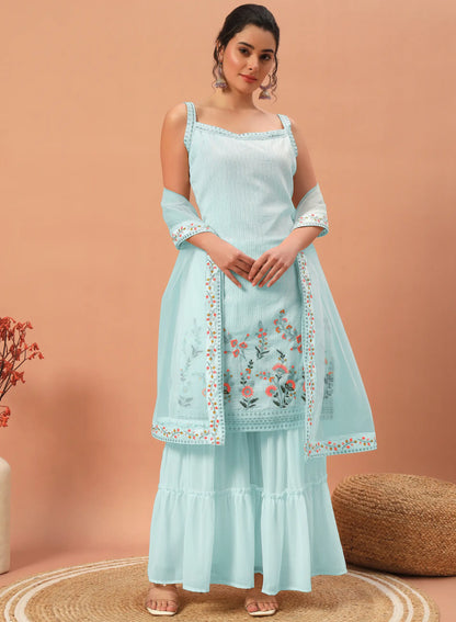 Sky Blue Georgette Sequence Embroidery Work Salwar Suit