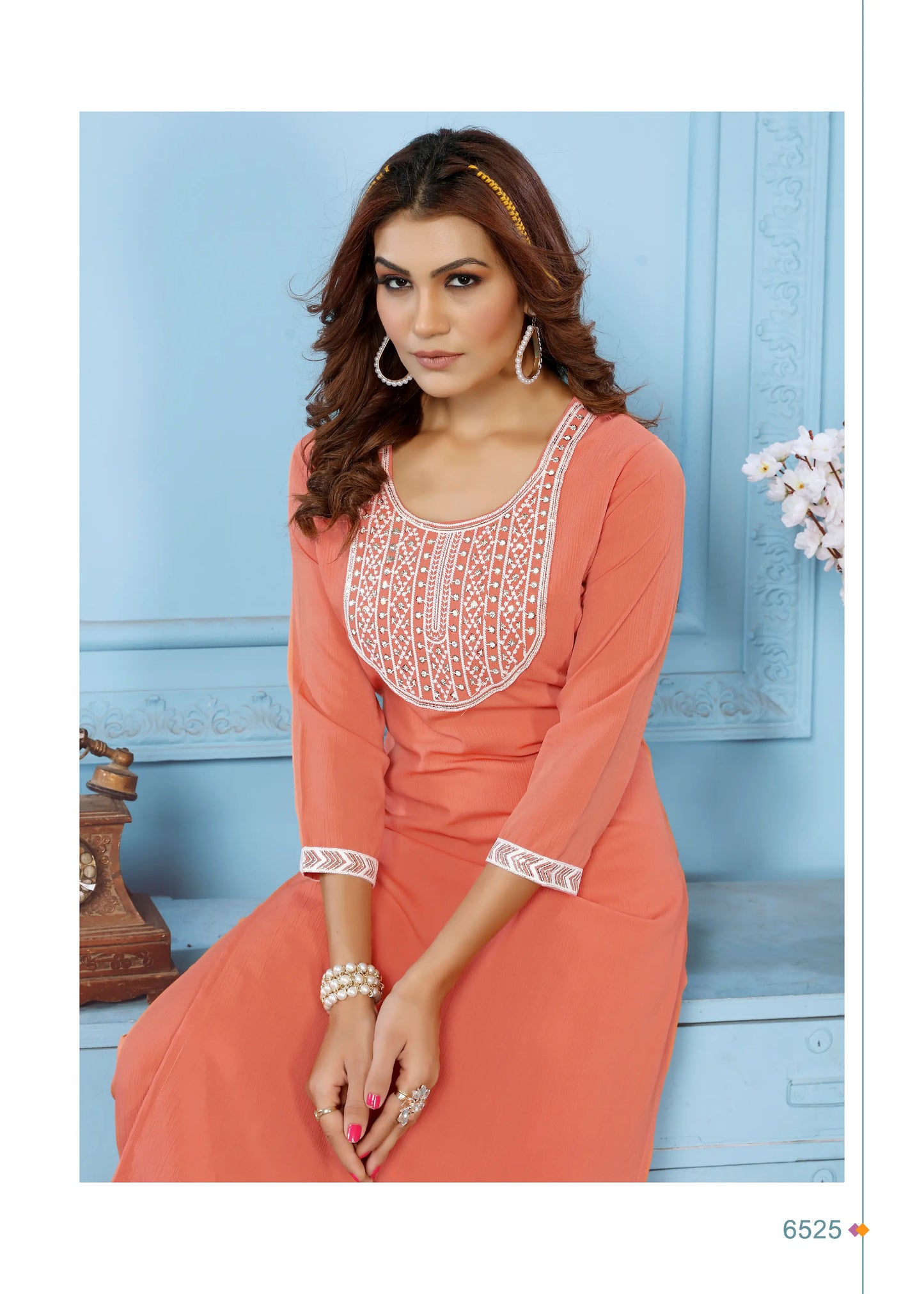 Orange Kurta Set With Embroidery Work