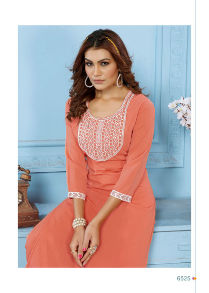 Orange Kurta Set With Embroidery Work