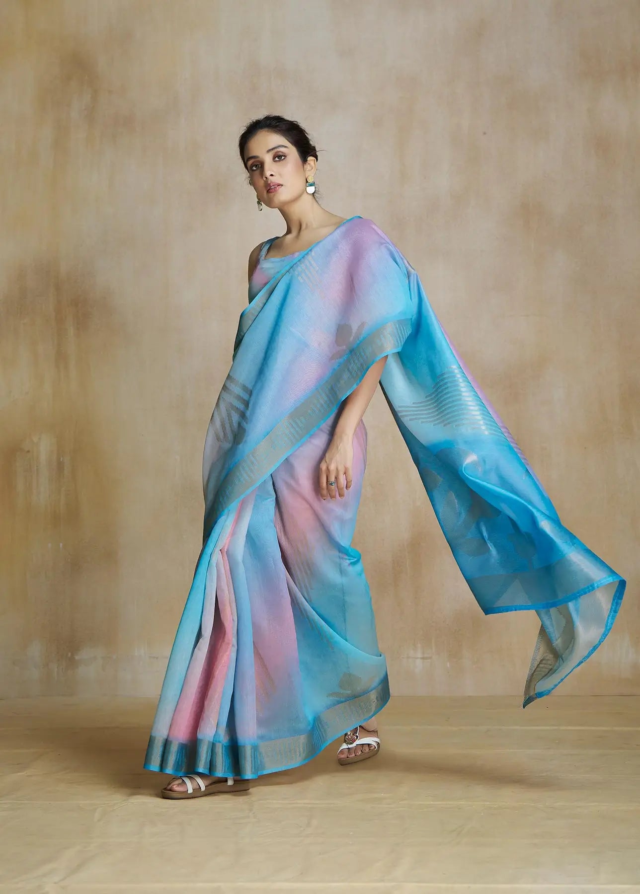 Multi Color Art Silk Saree with Zari Border & Digital Print