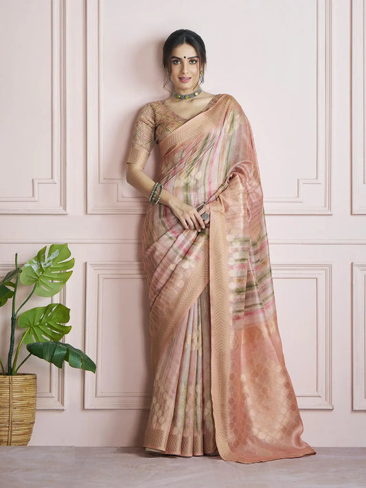 MultiColor Handloom Khadi Silk Saree with Digital Print & Zari  Border
