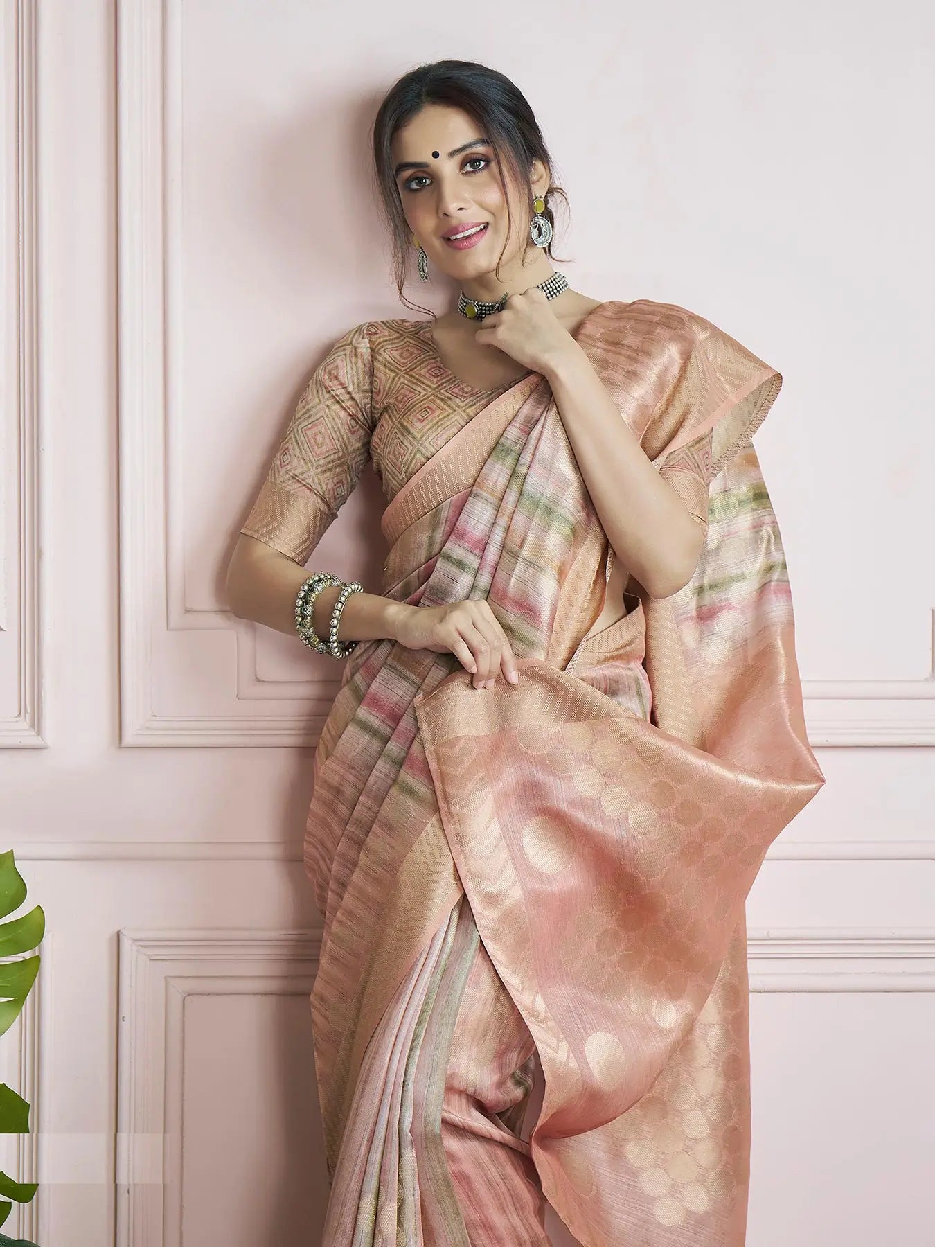 MultiColor Handloom Khadi Silk Saree with Digital Print & Zari  Border