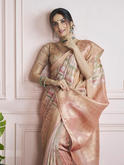 MultiColor Handloom Khadi Silk Saree with Digital Print & Zari  Border