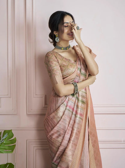 MultiColor Handloom Khadi Silk Saree with Digital Print & Zari  Border