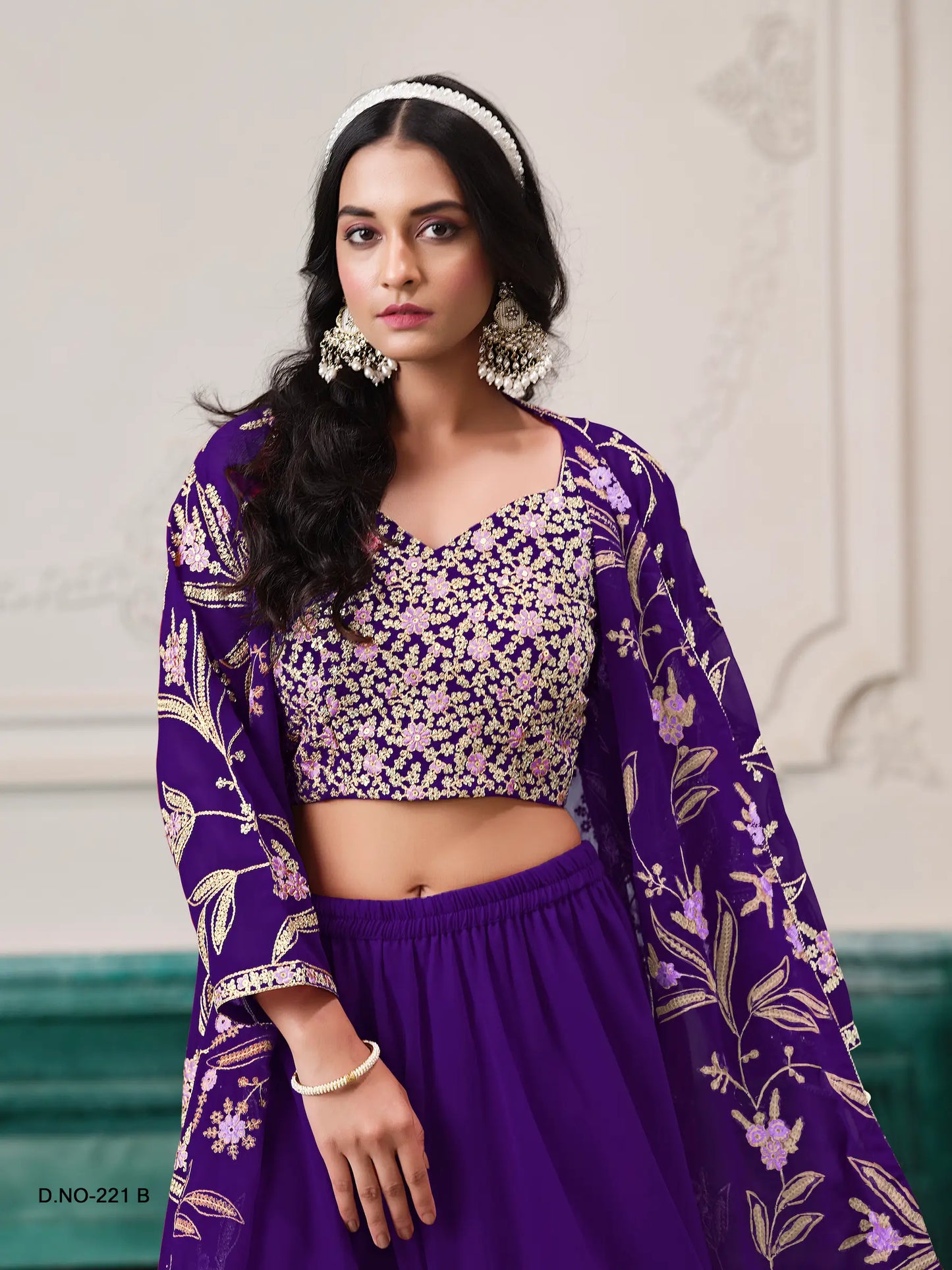 Purple Georgette Indo Western Set With Thread & Sequins Embroidery Work
