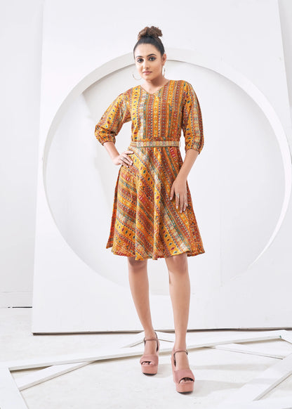 Yellowish Orange Round Neck Kurta