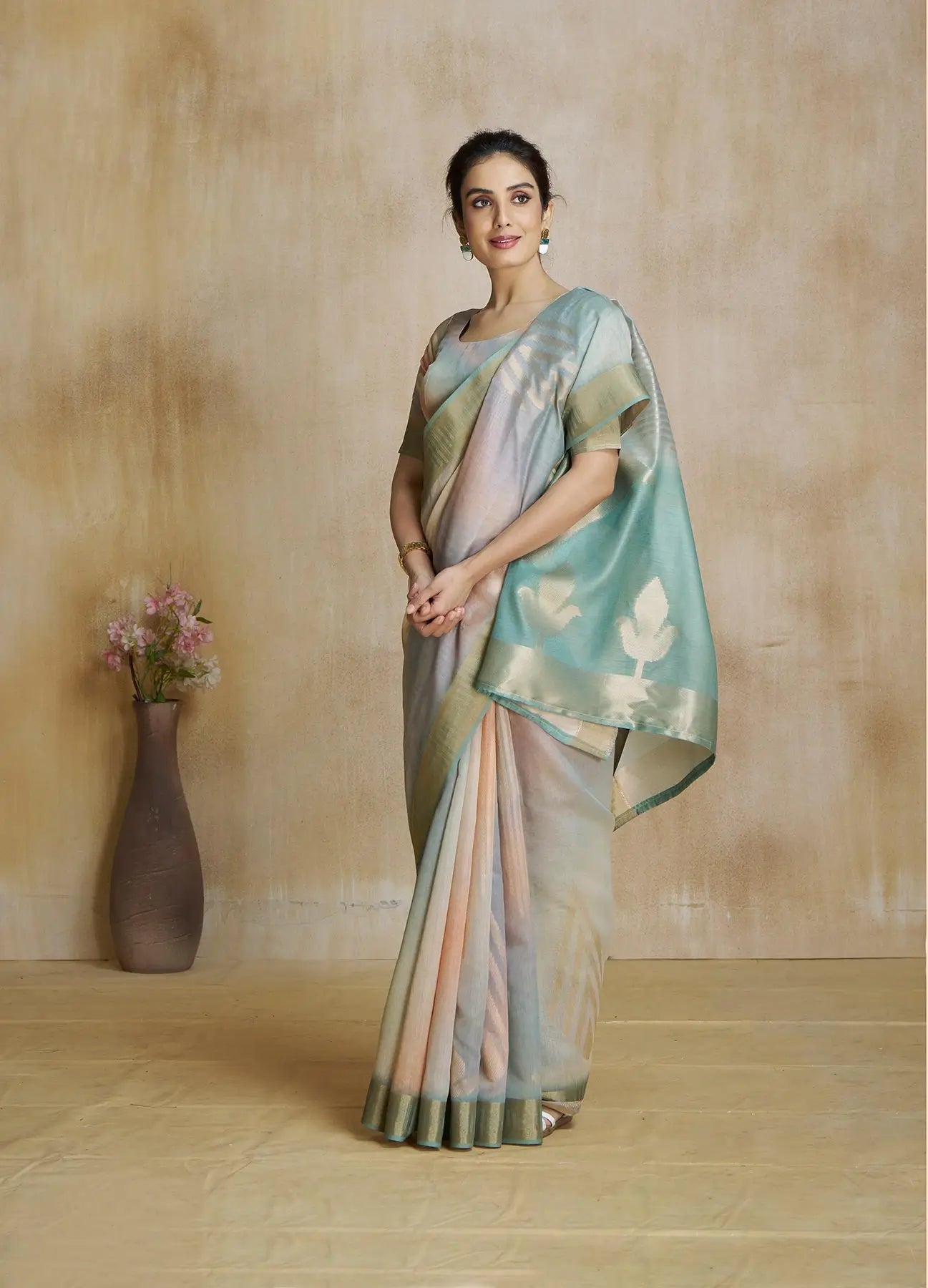Multi Color Art Silk Saree with Zari Border & Digital Print