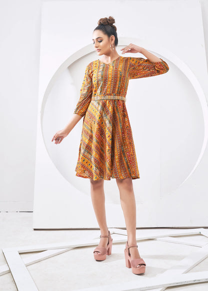 Yellowish Orange Round Neck Kurta
