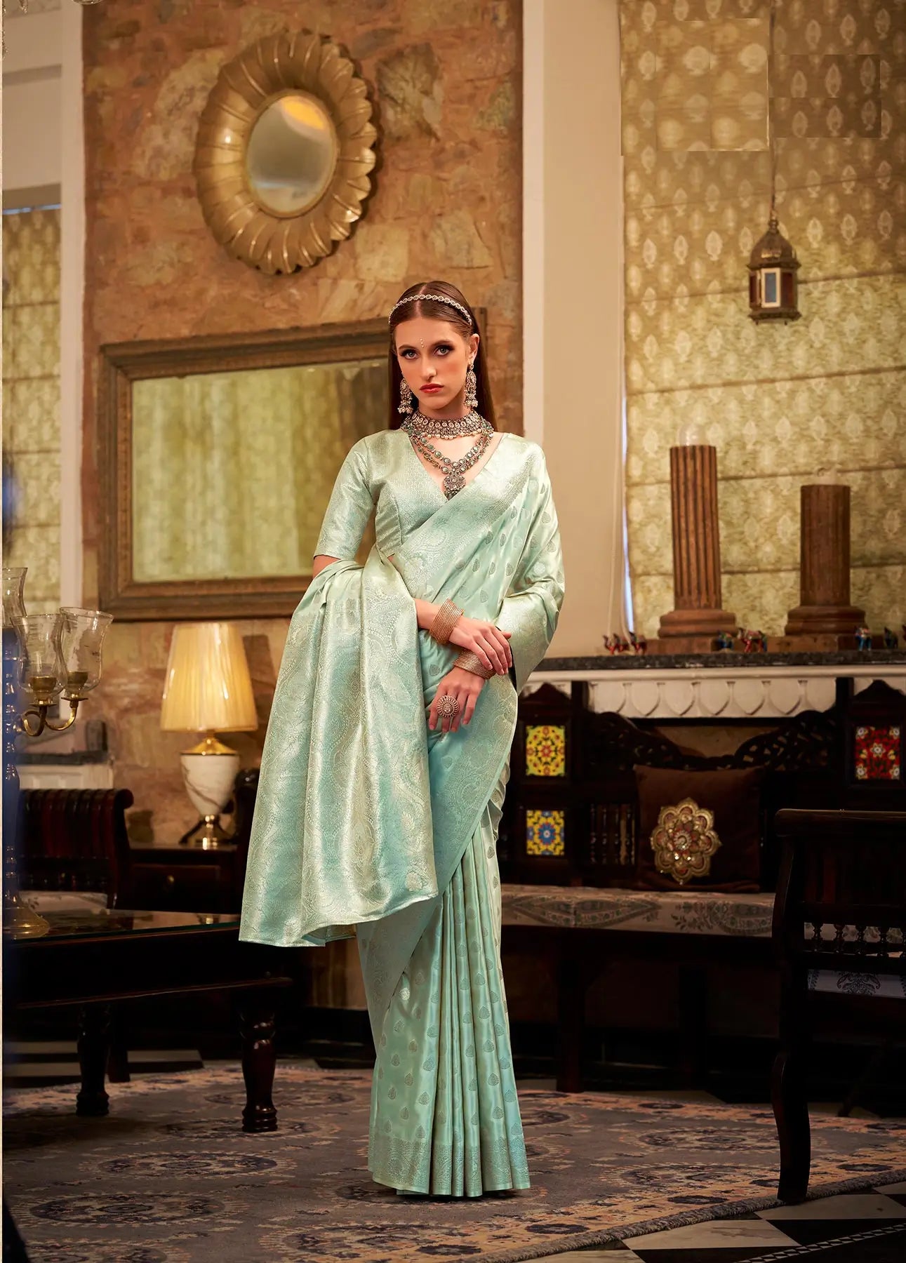 Green Soft Satin Silk Saree  With Zari Weaving
