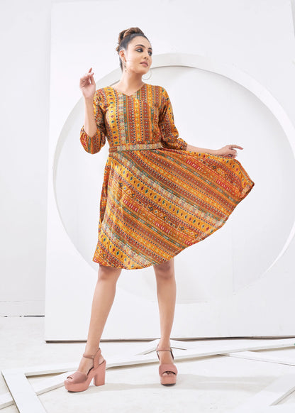 Yellowish Orange Round Neck Kurta