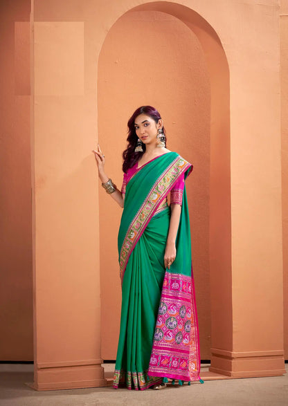 Dark Green Silk Patola Weaving Saree with Attractive Border
