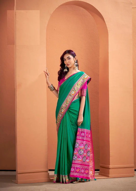 Dark Green Silk Patola Weaving Saree with Attractive Border