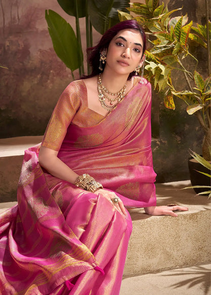 Pink Tissue Silk Saree with Woven Butta Work