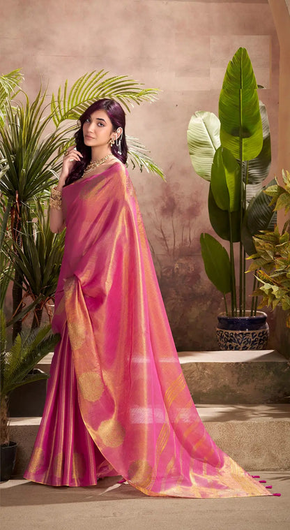Pink Tissue Silk Saree with Woven Butta Work