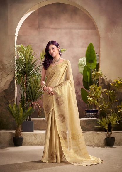 Beige Tissue Silk Saree with Woven Butta Work