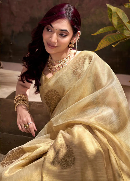 Beige Tissue Silk Saree with Woven Butta Work
